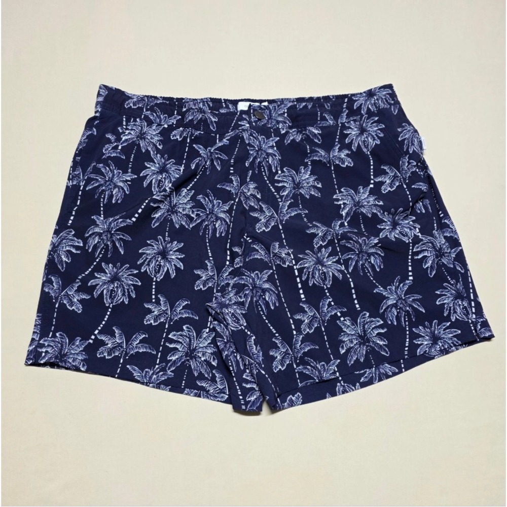 Onia Calder Men XXL Navy White Palm Tree Print Swim Trunks Mesh Lined+Drawstring